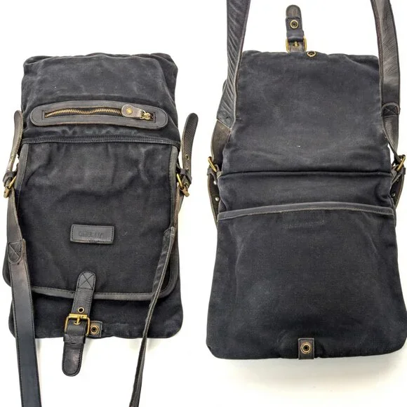 GHURKA Black Denim and Leather Rugged Messenger Crossbody - Picture 8 of 16